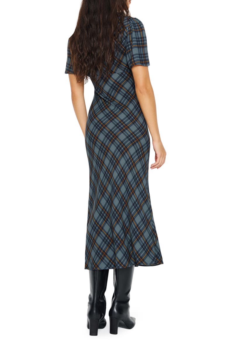 Tyra Plaid Crepe Midi Dress, Alternate, color, SLATE PLAID