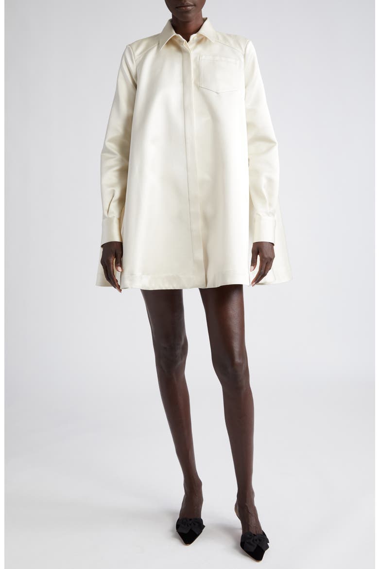 Phyllis Long Sleeve Satin Shirtdress, Main, color, IVORY