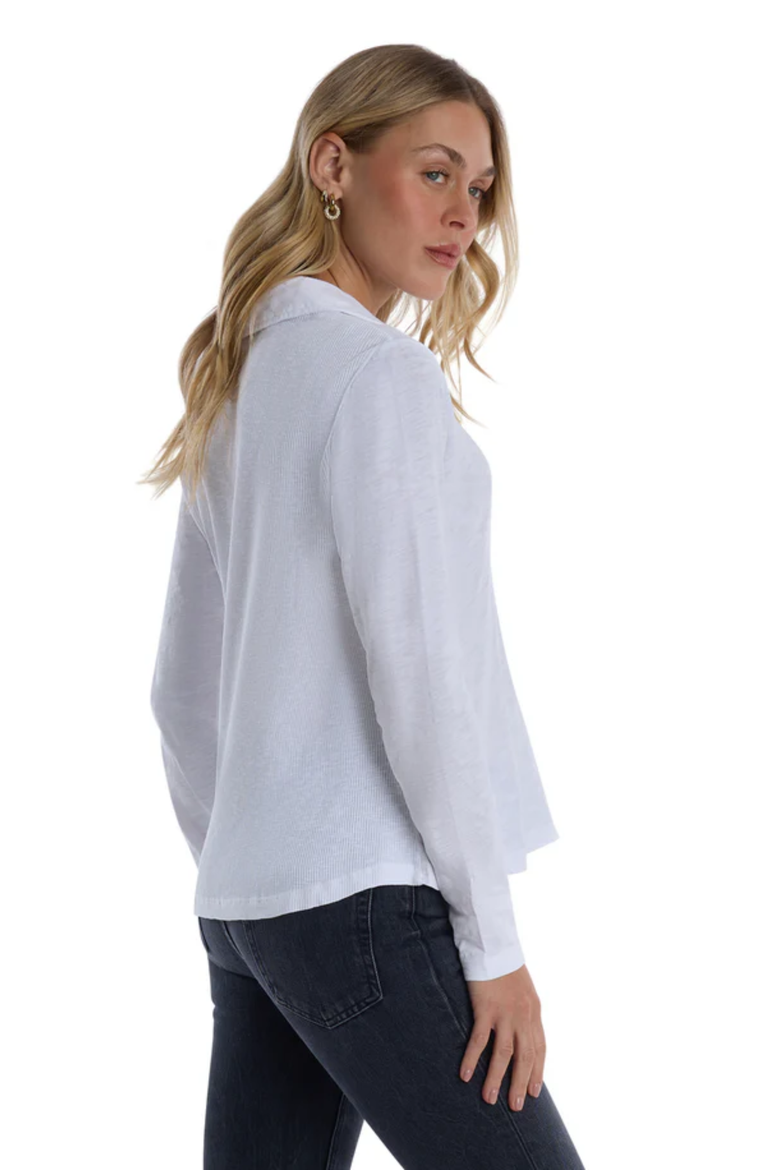 Scoop Neck Long Sleeve Polo Tee with Round Hem, Alternate, color, White