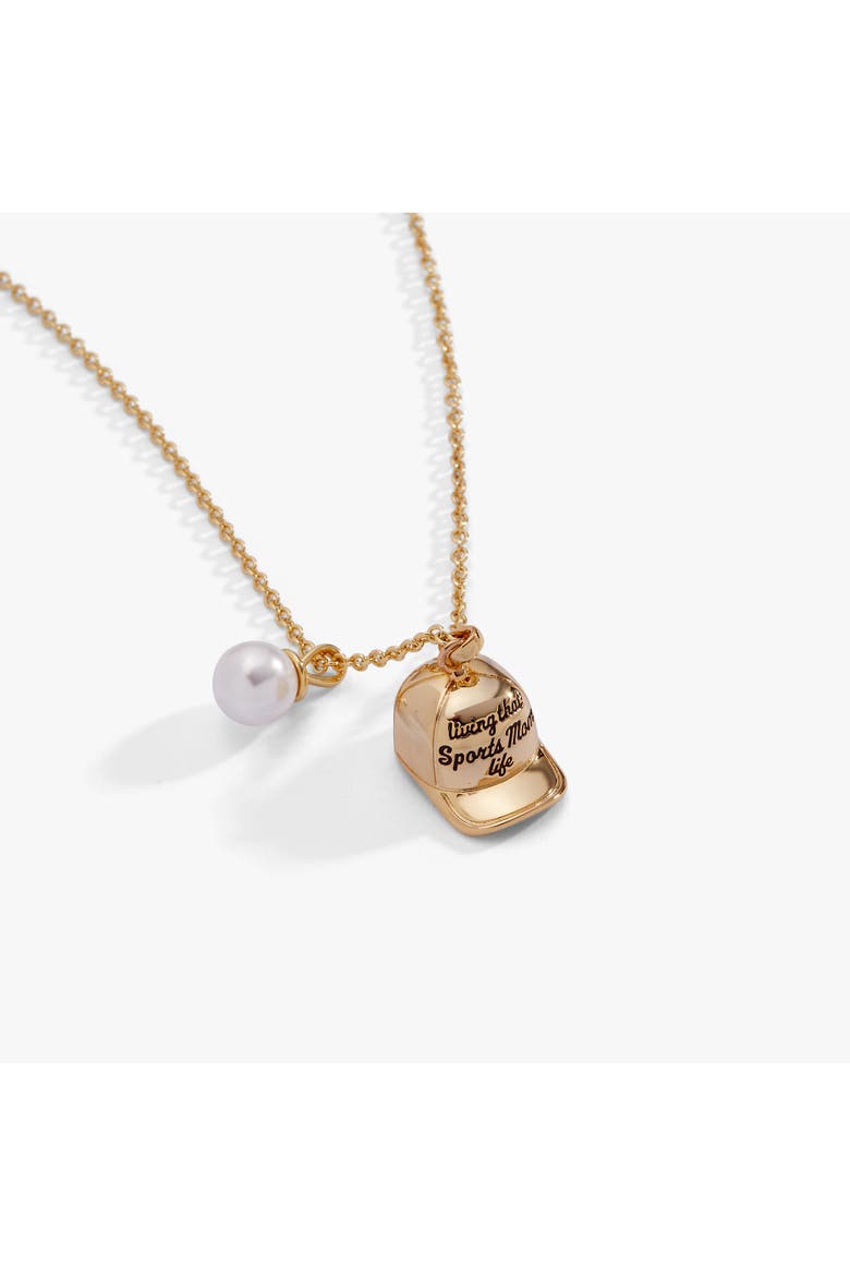 'Living That Sports Mom Life' Baseball Charm Necklace, Alternate, color, Gold