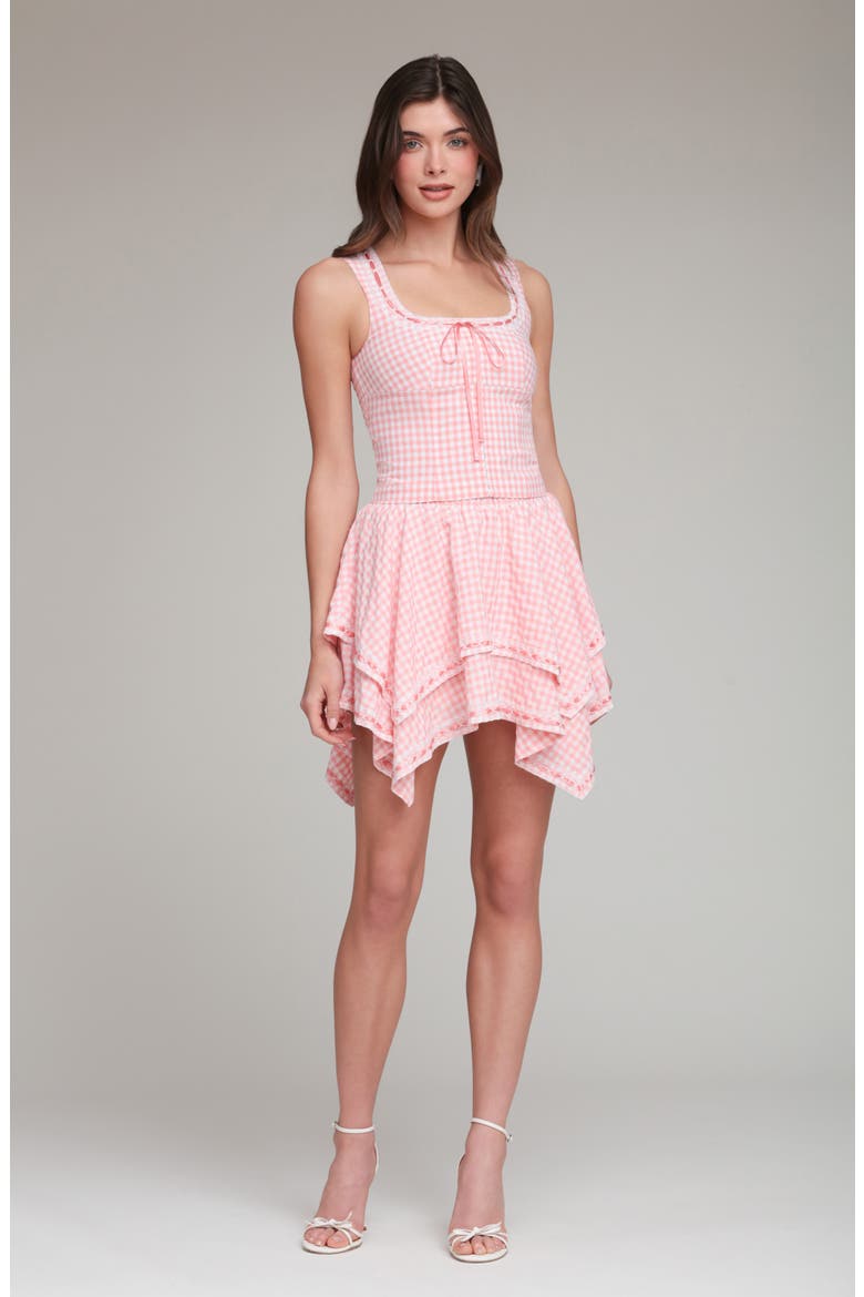 Layered Handkerchief Hem Miniskirt, Alternate, color, PINK - WHITE GINGHAM