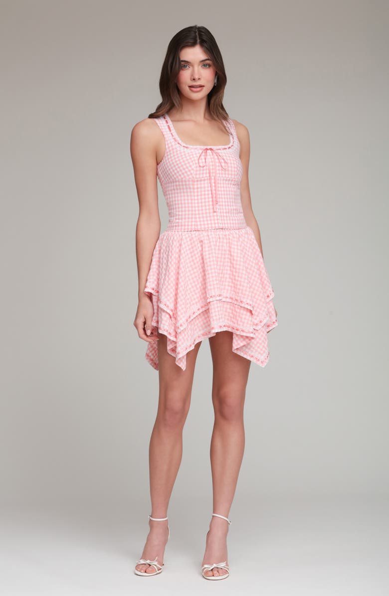 Avec Les Filles Layered Handkerchief Hem Miniskirt, Alternate, color, Pink - White Gingham