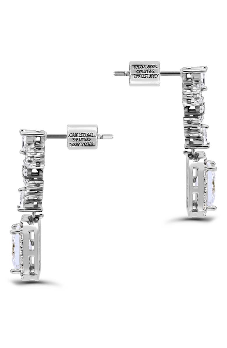 Christian Siriano Emerald Cut Cubic Zirconia Drop Earrings, Alternate, color, Silver