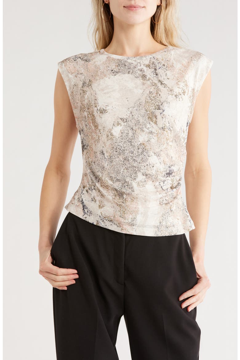 Cap Sleeve Knit Top, Main, color, COCONUT/ TRAVERTINE MULTI