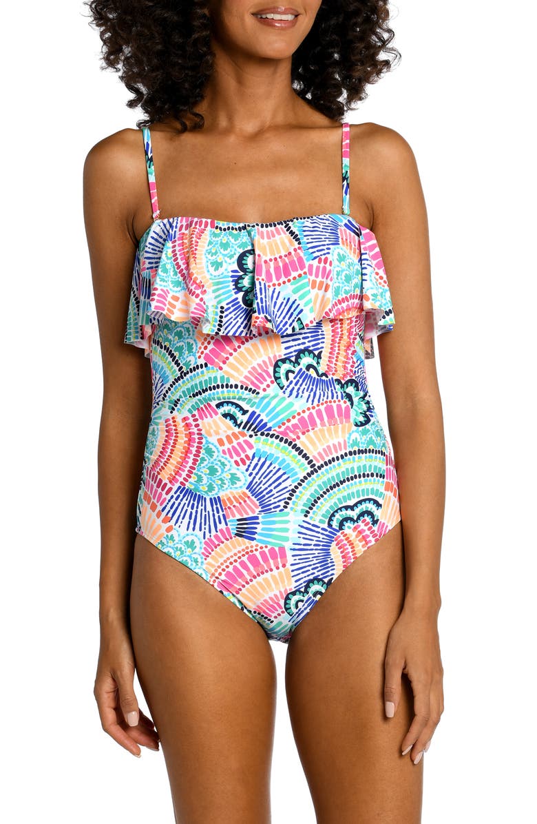 La Blanca Waves Ruffle Strapless One-Piece Swimsuit, Main, color,
