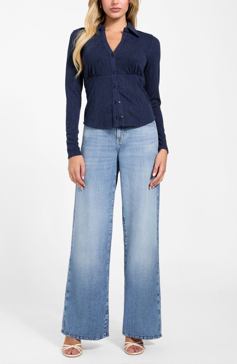 GUESS Annida Corset Button-Up Shirt, Alternate, color, Medium Blue