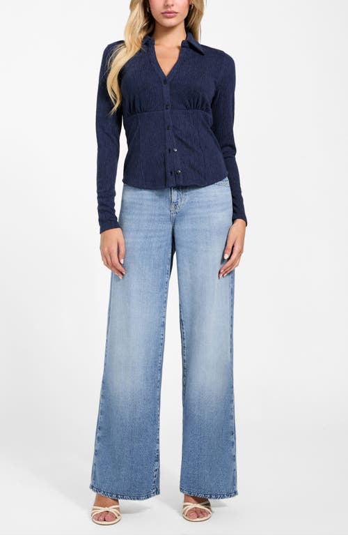 Guess Annida Corset Button-up Shirt In Blue