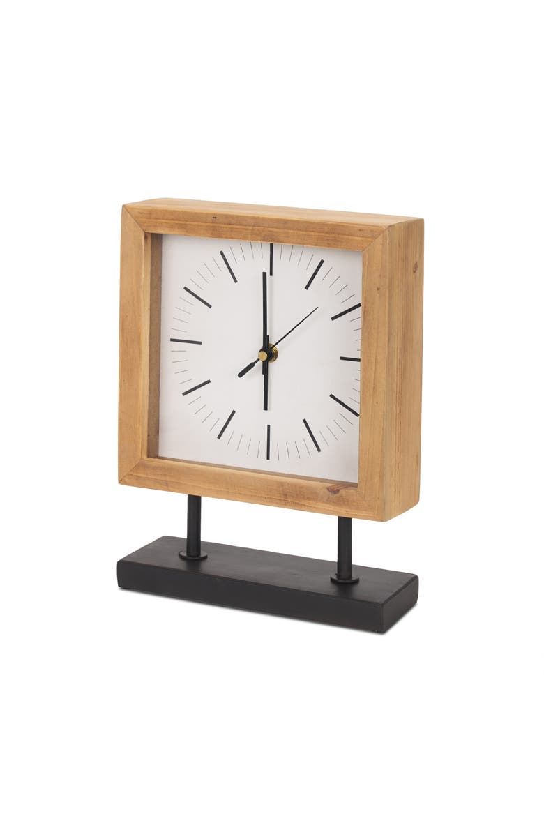 Renaya Wood w/ Metal Base Table Clock, Main, color, Brown