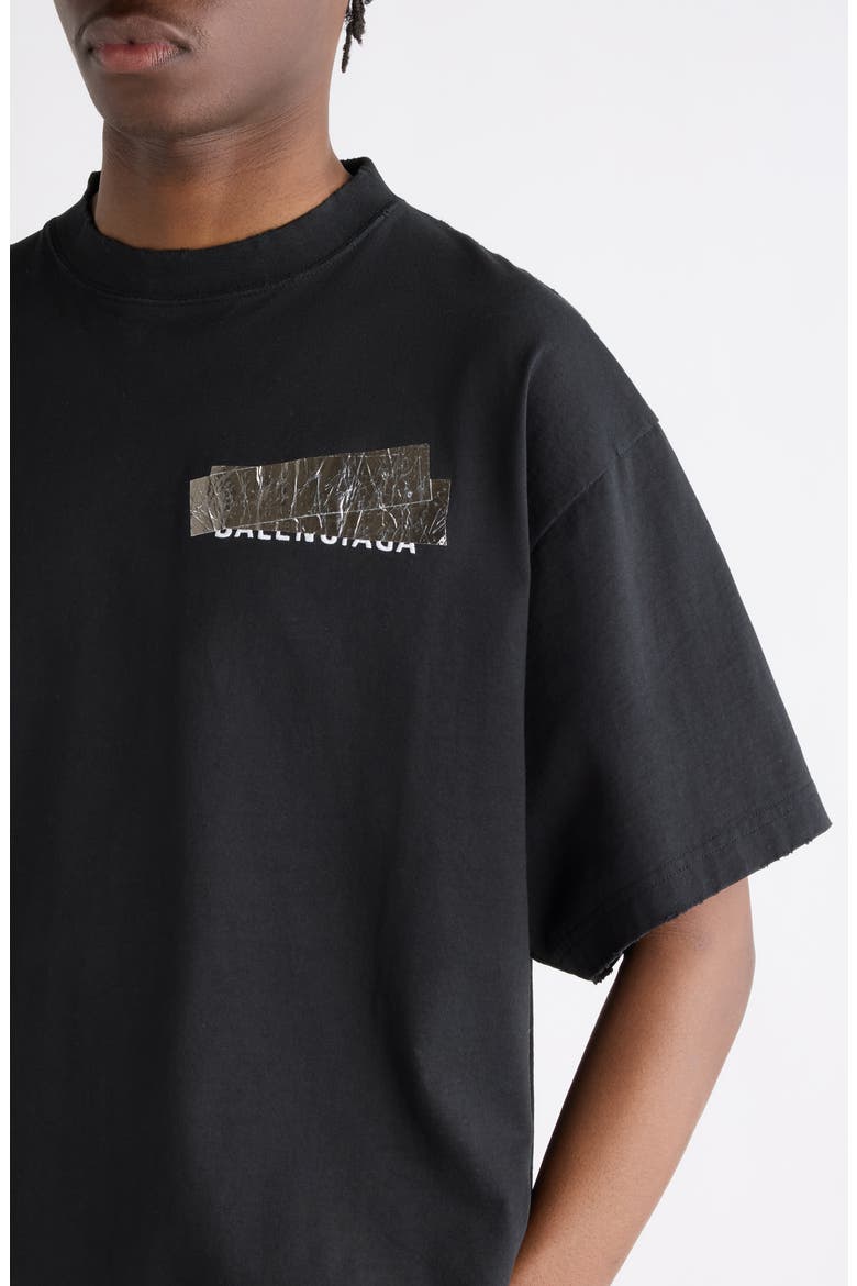 Oversize Silver Tape Logo Embroidered T-Shirt, Alternate, color, 1000 BLACK