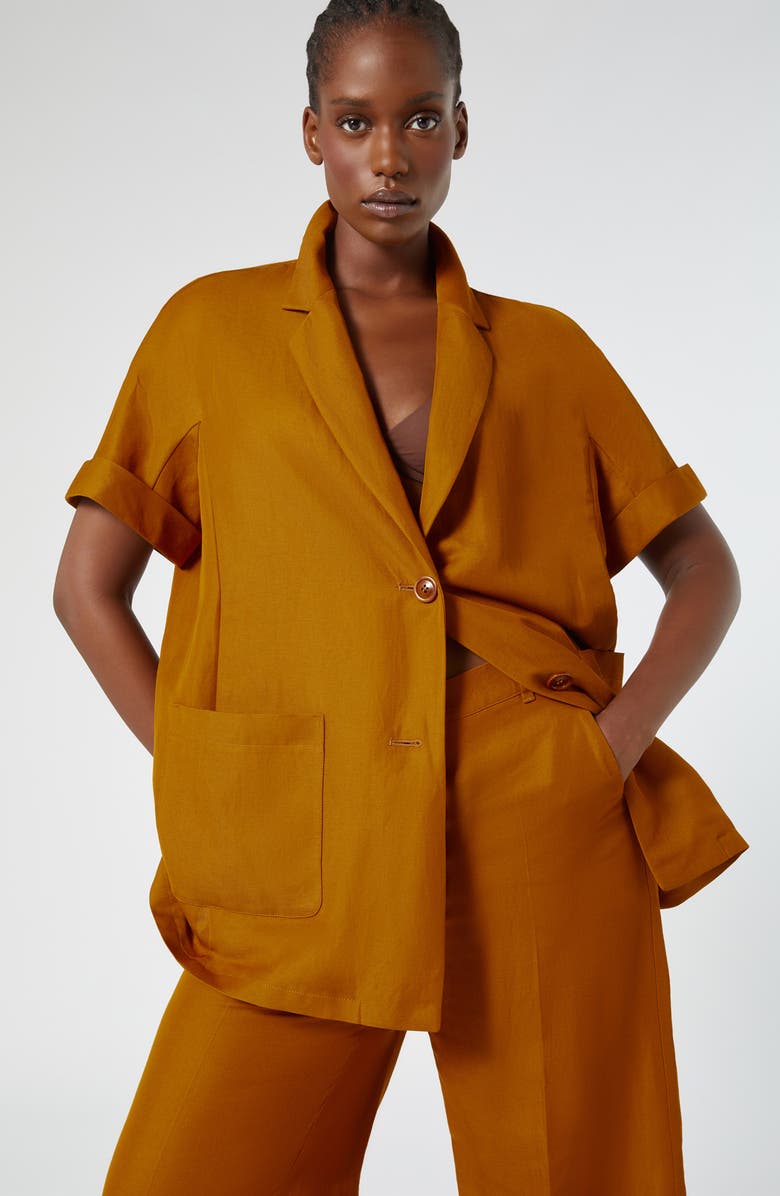 Marina Rinaldi Fingere Short Sleeve Twill Jacket, Alternate, color, Brown Orange