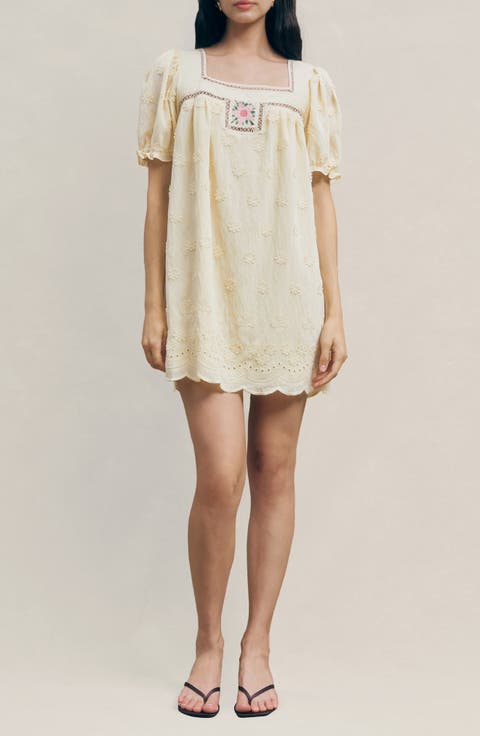 Odette Floral Appliqué Mini Babydoll Dress