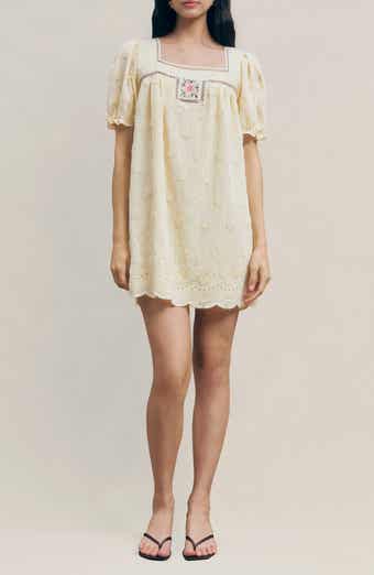 Odette Floral Appliqué Mini Babydoll Dress