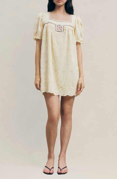 Odette Floral Appliqué Mini Babydoll Dress