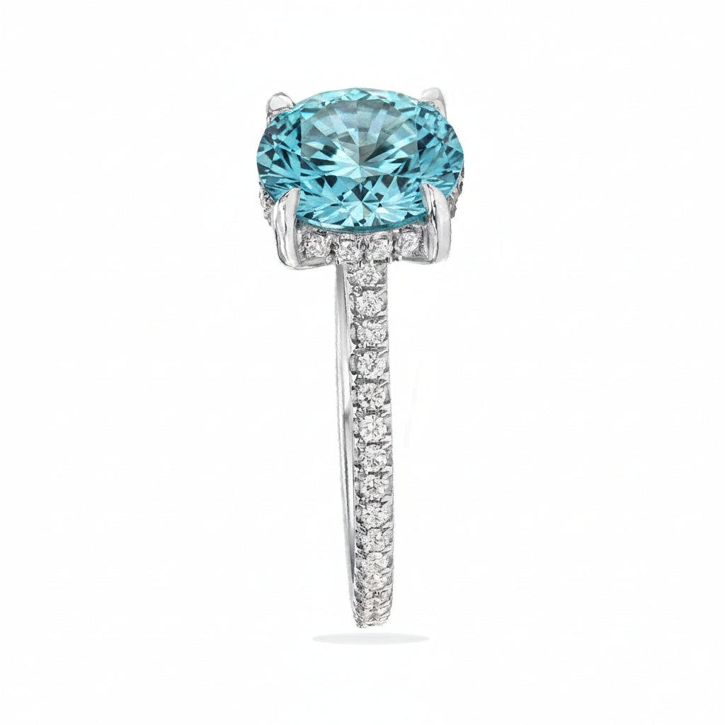 ALLUREZ Round Lab Aquamarine & Diamond Solitaire Ring 14K (Women ...