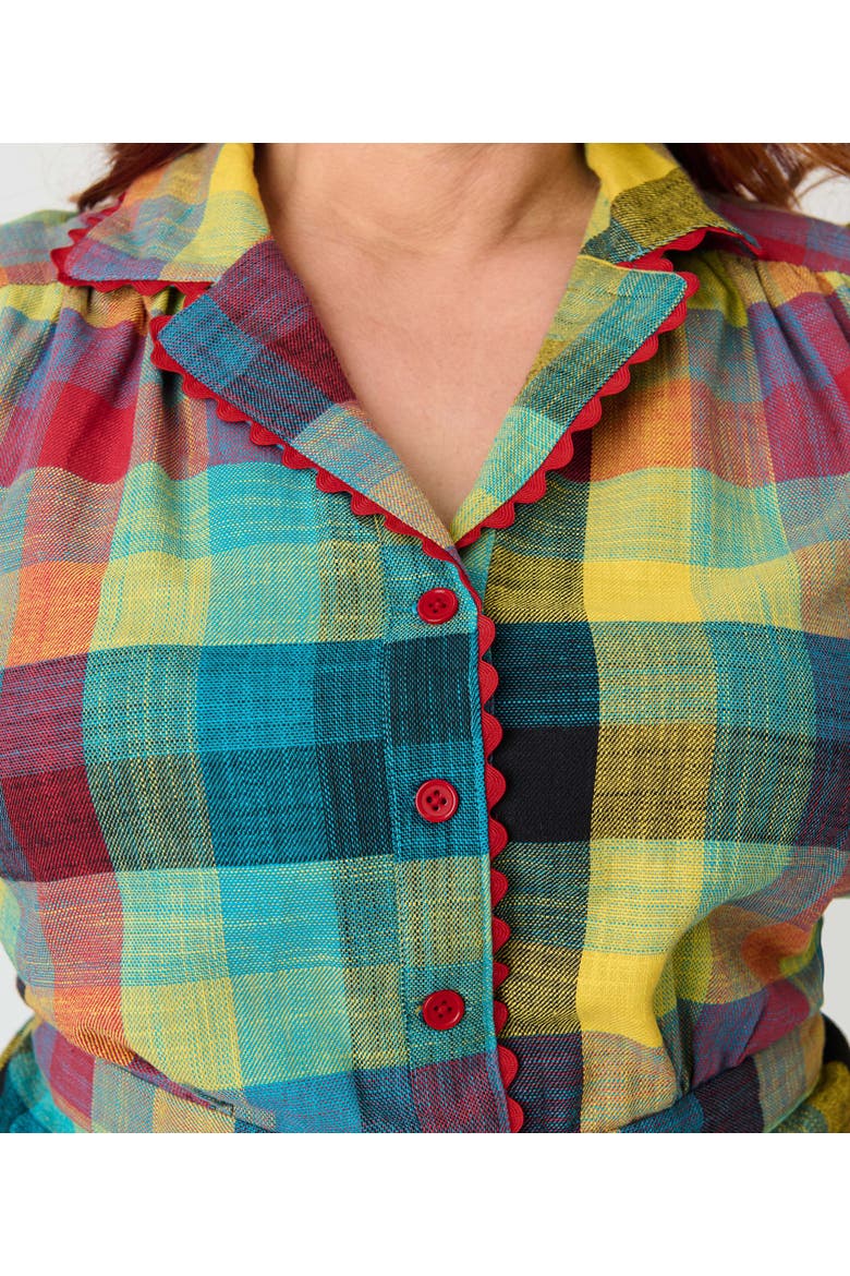 Plus Size Button Front Romper, Alternate, color, Madras Plaid Print