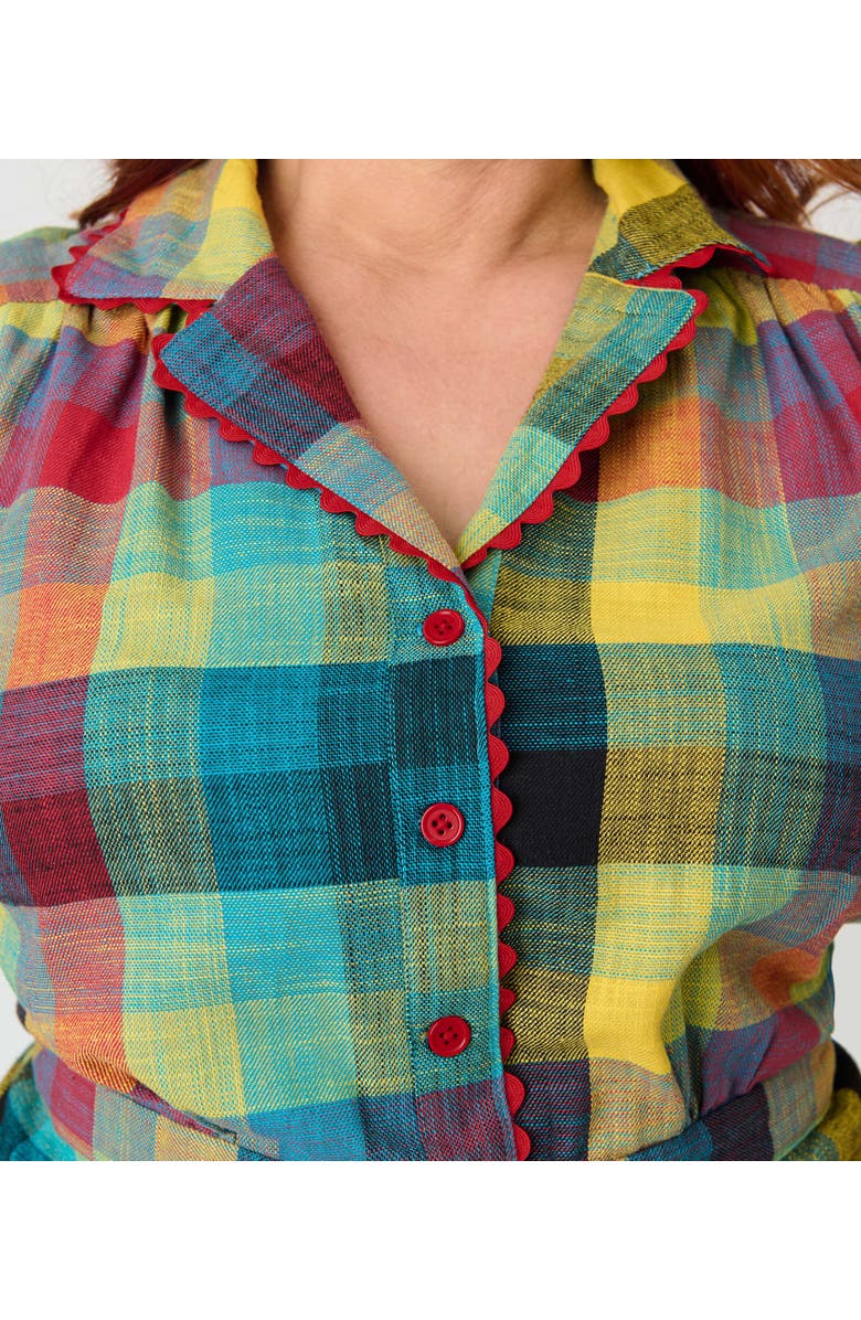 Unique Vintage Plus Size Button Front Romper, Alternate, color, Madras Plaid Print