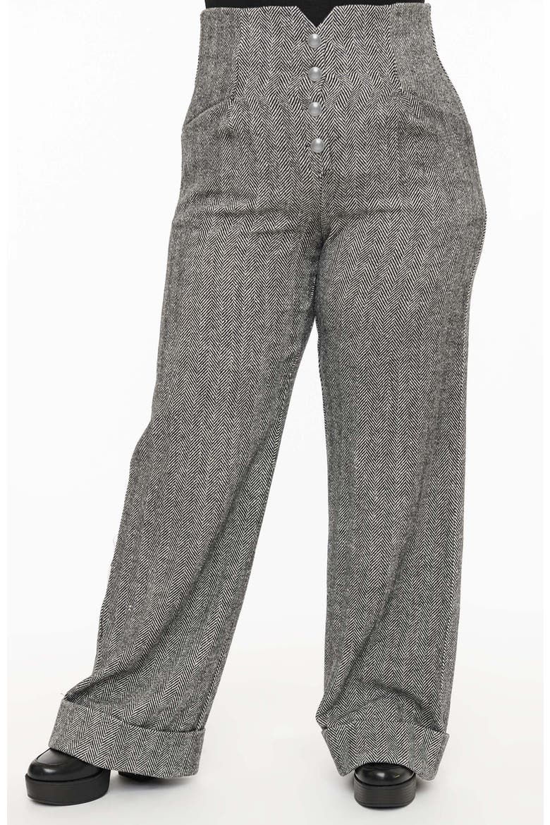Plus Size 1940s Buttoned Wide Leg Trousers, Main, color, Grey
