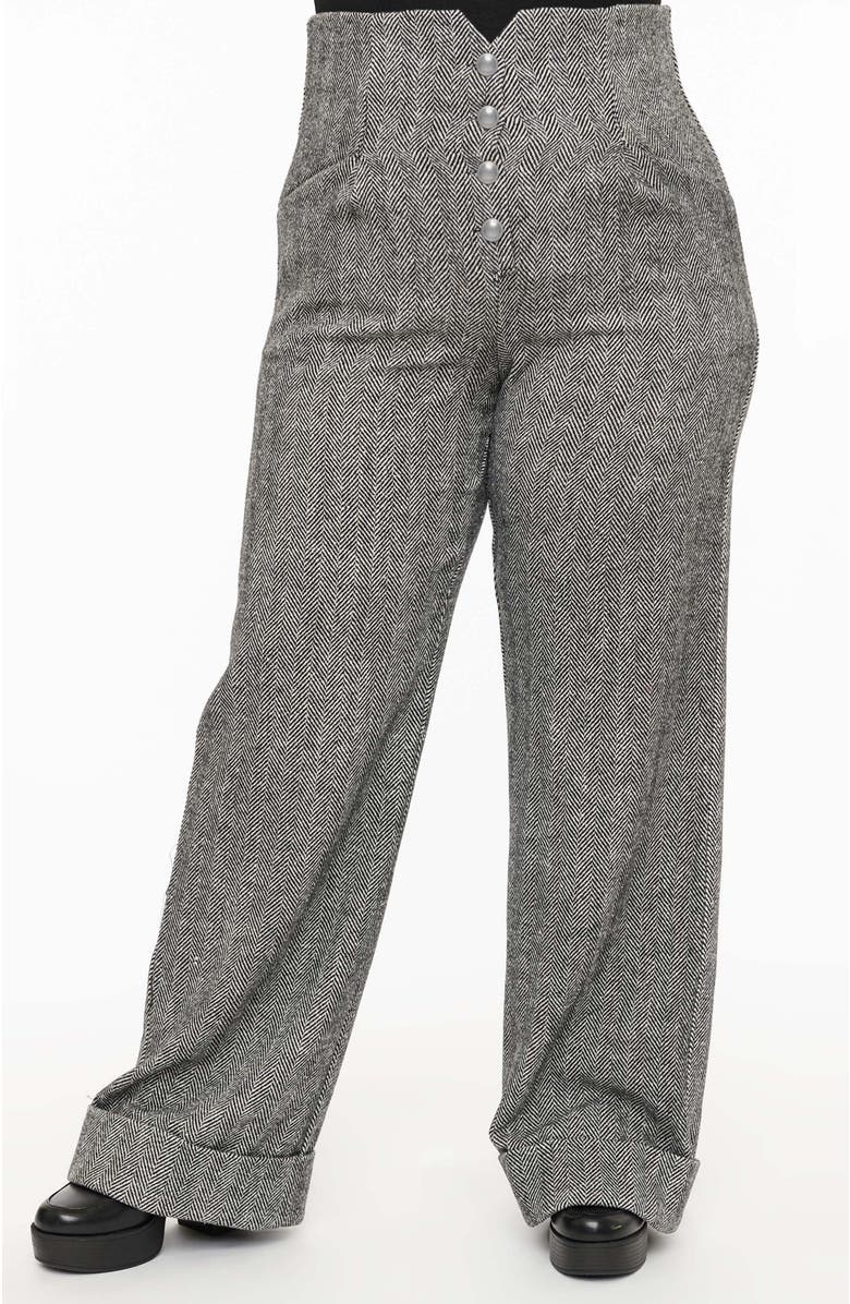 Unique Vintage Plus Size 1940s Buttoned Wide Leg Trousers, Main, color,