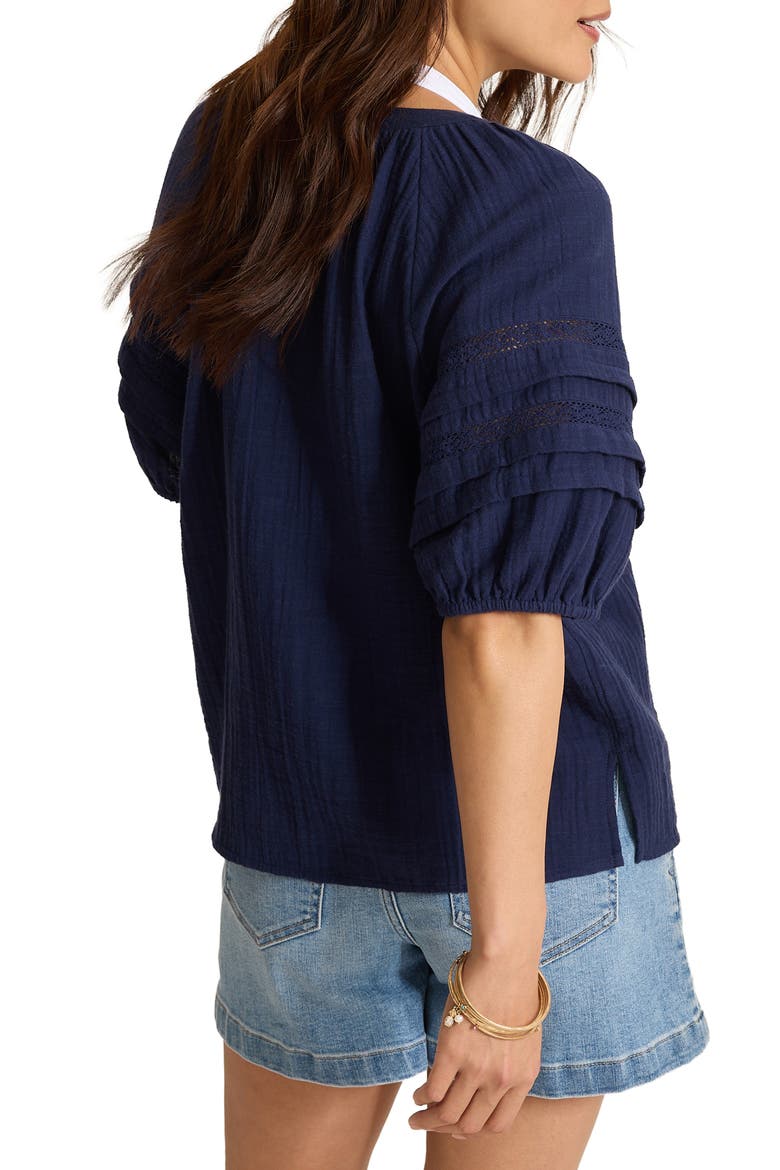 Lace Inset Cotton Gauze Button-Up Shirt, Alternate, color, COASTLINE