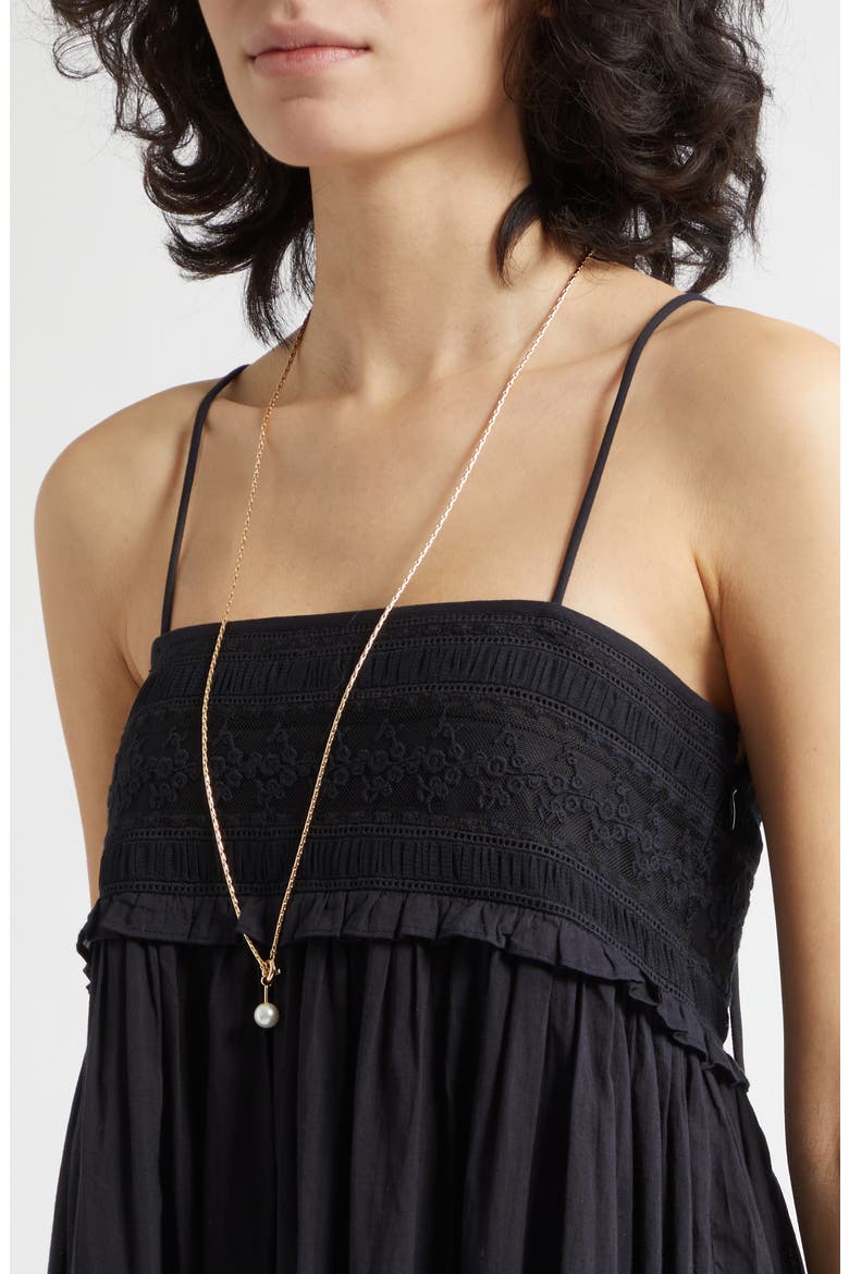 Danielle Embroidered Lace Ruffle Trim Midi Dress, Alternate, color, BLACK