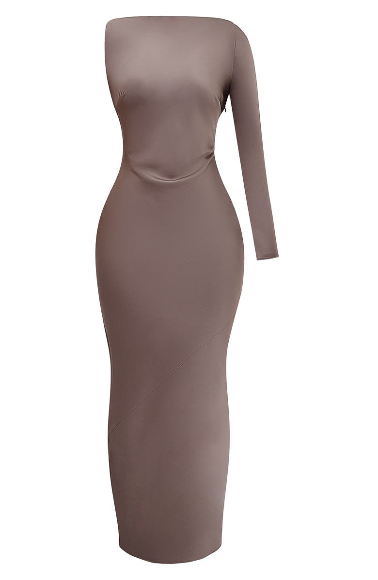 HOUSE OF CB Catiana Asymmetric Satin Cocktail Dress, Alternate, color, Pebble Grey