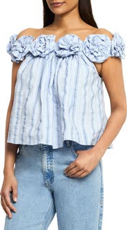 Cinq à Sept Kelsey Off the Shoulder Cotton Blend Seersucker Top