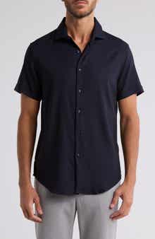 DENIM AND FLOWER Solid Short Sleeve Button-Up Shirt