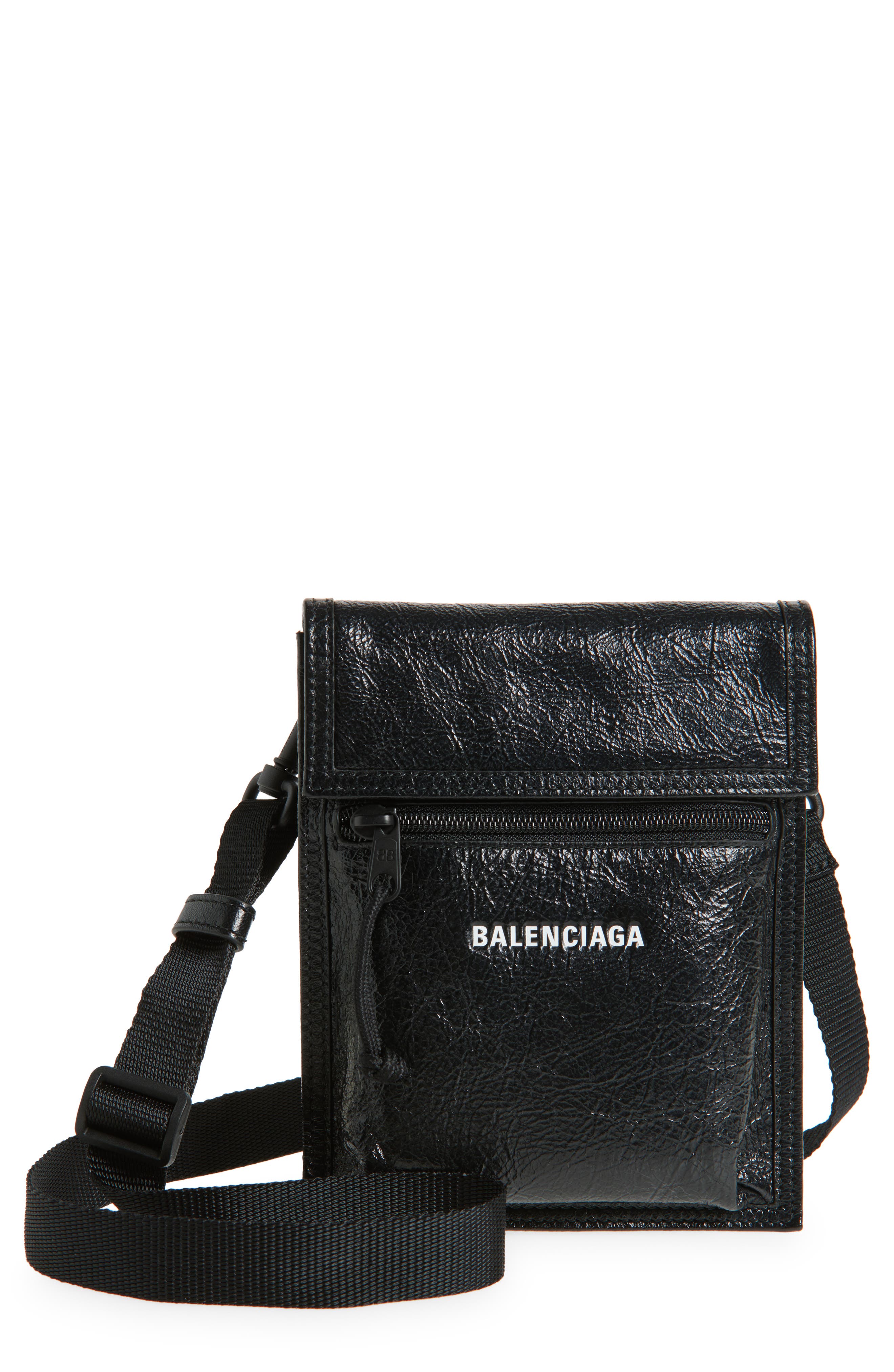 Balenciaga Leather Explorer Pouch, Main, color, 1090 Black