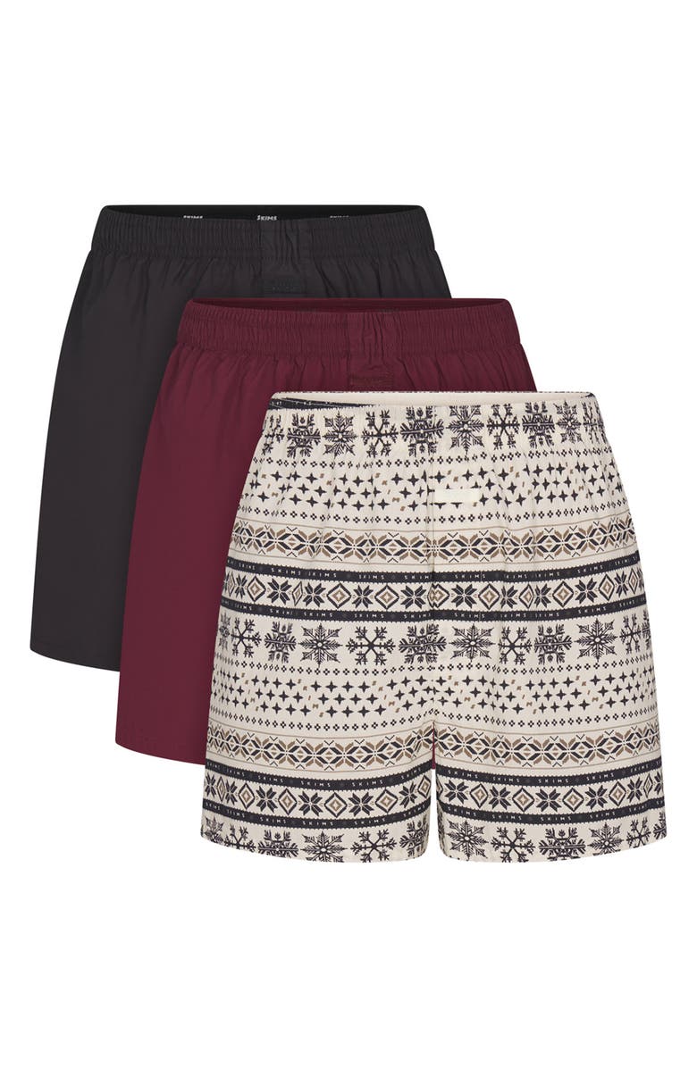 SKIMS Assorted 3-Pack Cotton Poplin Boxers, Main, color, Ecru Fairisle Multi