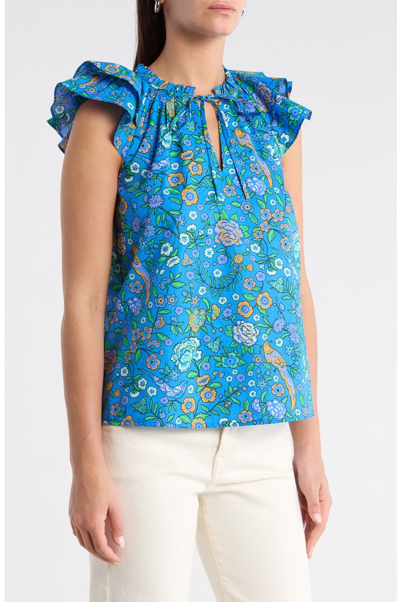Siya Heidy Floral Flutter Sleeve Cotton Top, Alternate, color, BLUE-GREENS