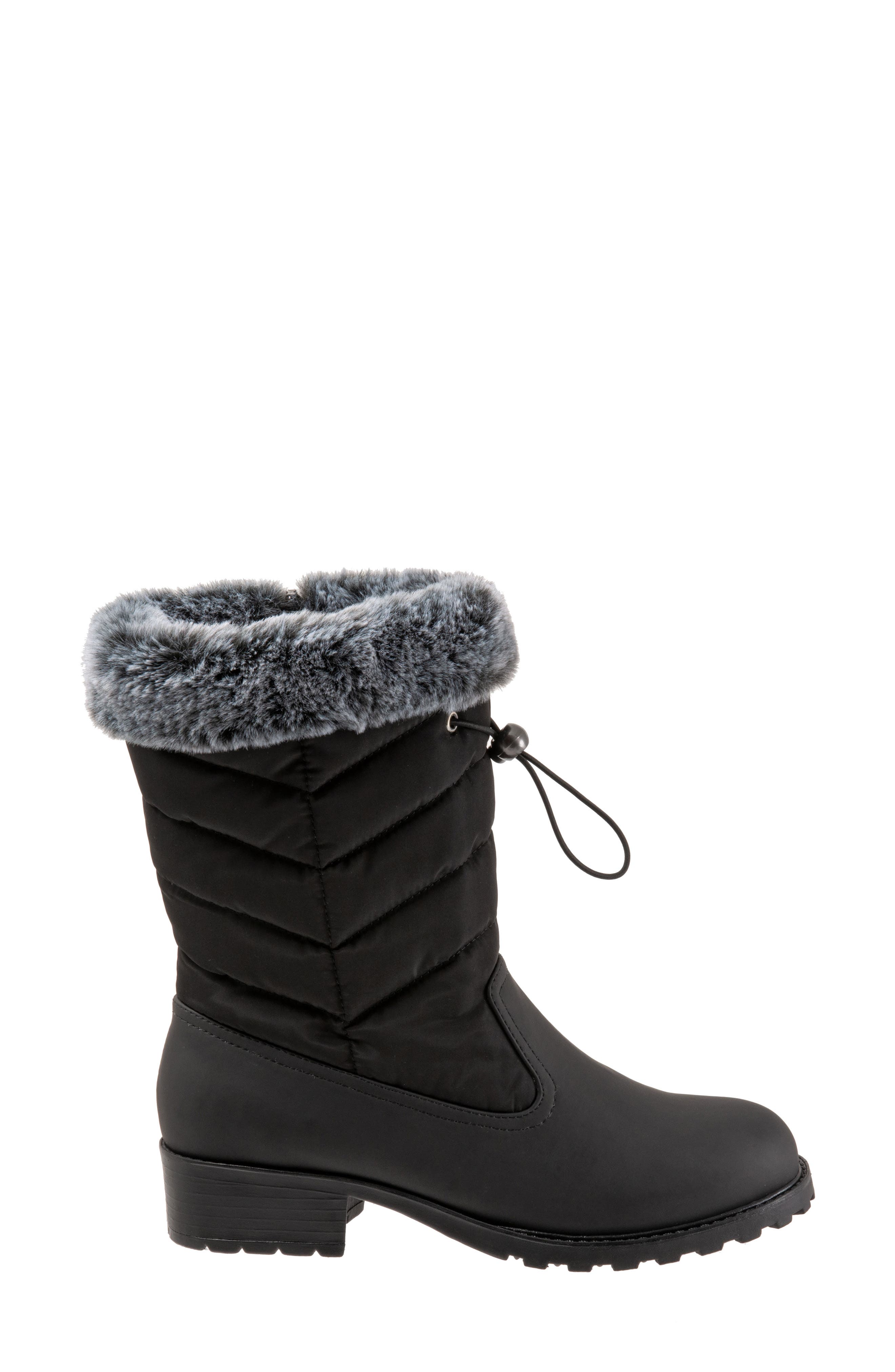 Trotters Bryce Faux Fur Trim Winter Boot, Alternate, color, Black
