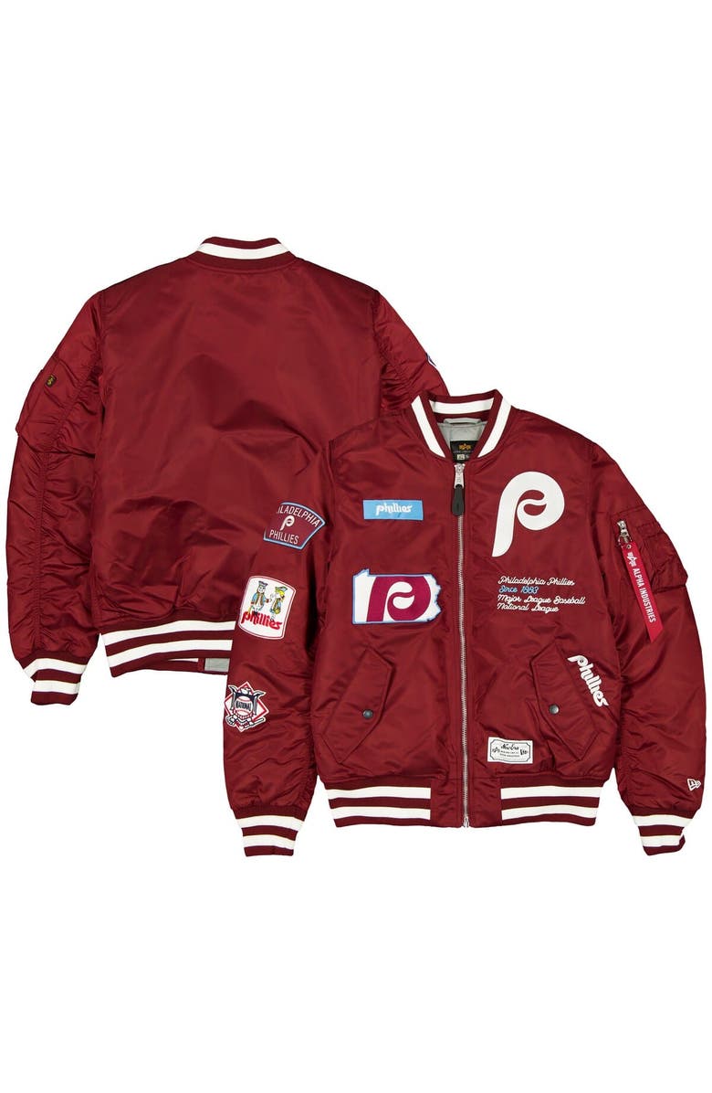 New Era x Alpha Industries Men's New Era x Alpha Industries Maroon Philadelphia Phillies Full-Zip Bomber Jacket, Main, color, Maroon
