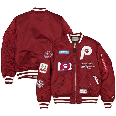 Men's New Era x Alpha Industries Maroon Philadelphia Phillies Full-Zip Bomber Jacket