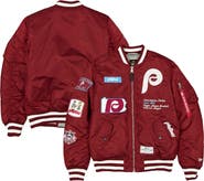 New Era x Alpha Industries Men's New Era x Alpha Industries Maroon Philadelphia Phillies Full-Zip Bomber Jacket