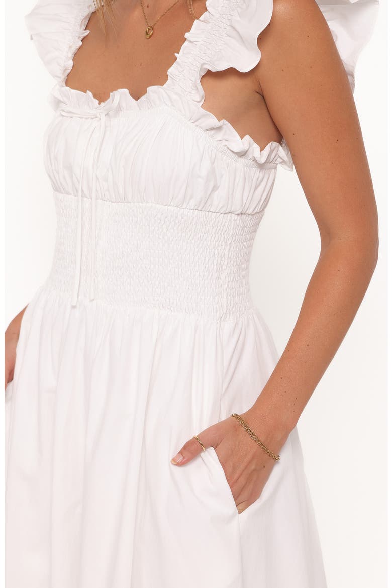 Bronte Ruffle Strap Midi Dress, Alternate, color, WHITE