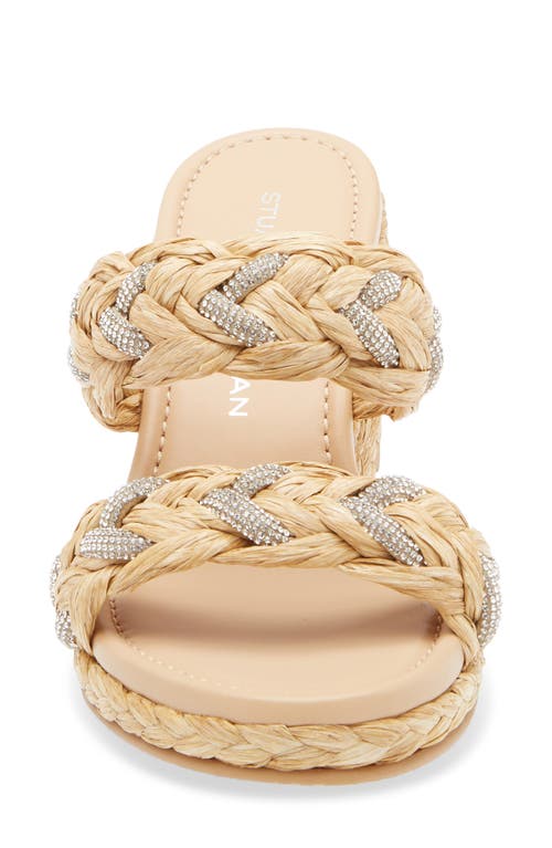 Stuart Weitzman Lana Raffia Crystal Wedge Slide Sandals In Natural