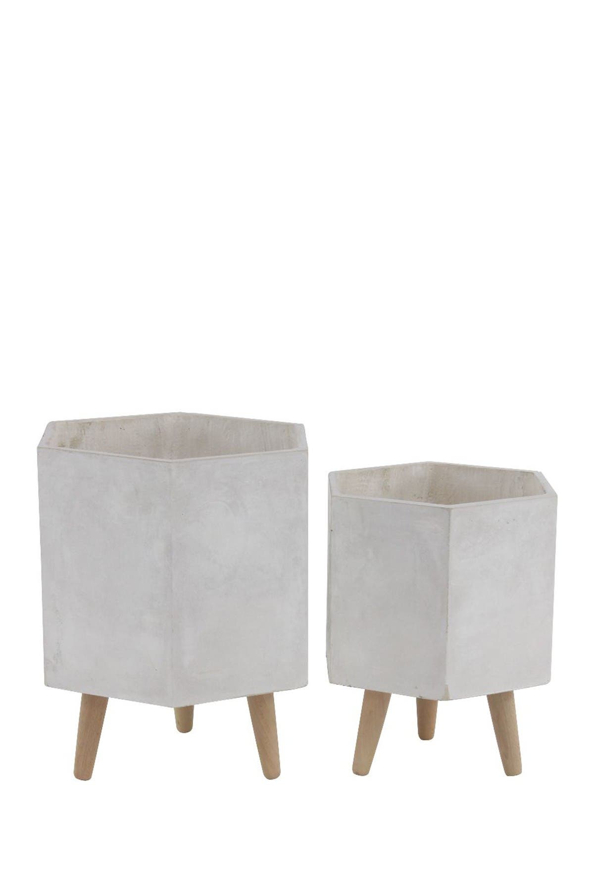 COSMO BY COSMOPOLITAN White Magnesium Oxide Contemporary Planter with Wood Legs - Set of 2