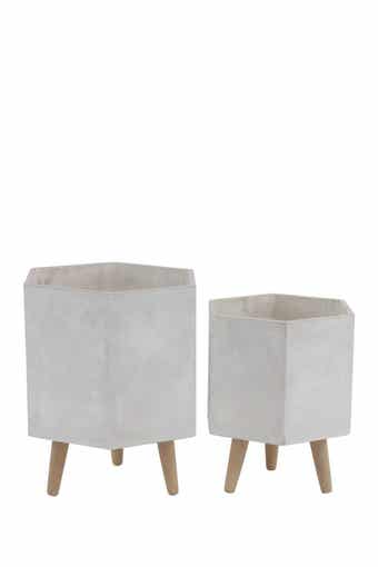 COSMO BY COSMOPOLITAN White Magnesium Oxide Contemporary Planter with Wood Legs - Set of 2
