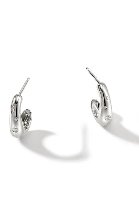 Surf J Hoop Earrings, Diamonds, 15mm