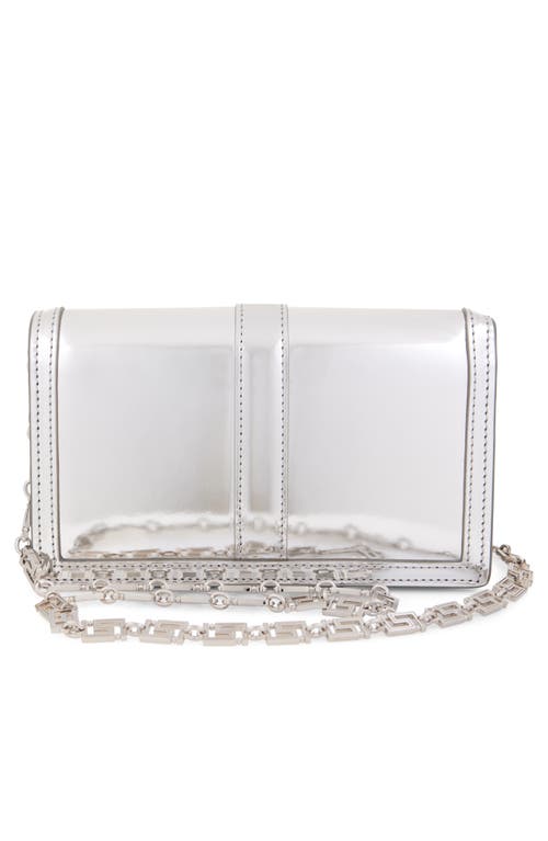 Versace Greca Metallic Leather Wallet On A Chain In Gray