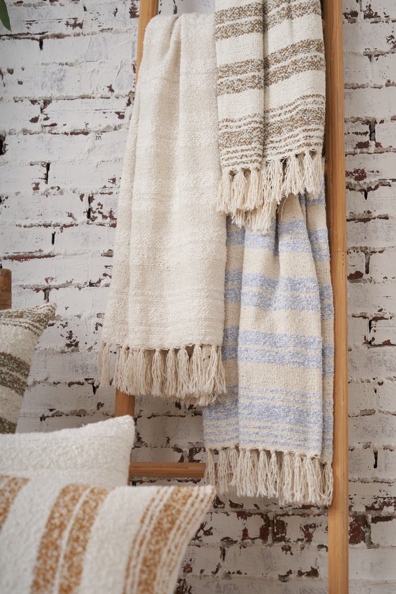 Duke Melange Tasseled Striped Blanket, Alternate, color, Blue