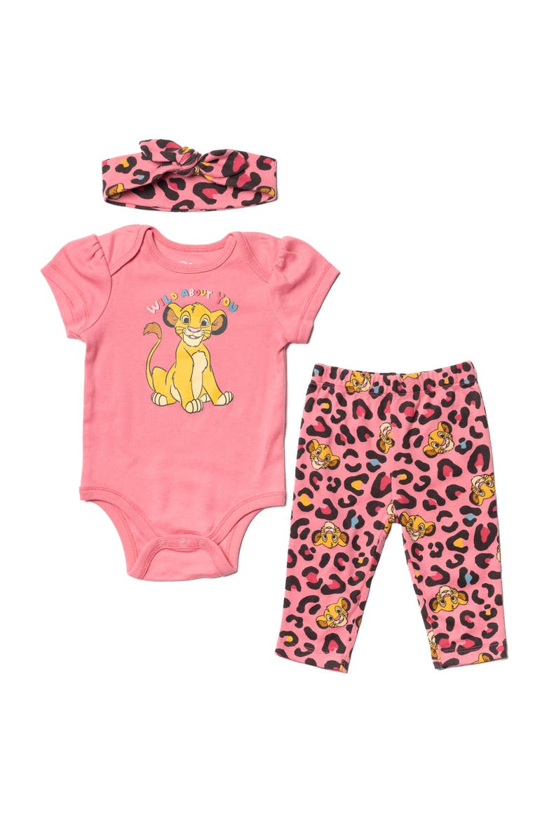 Lion King Simba Bodysuit and Pants Set, Main, color, Simba Bright Pink