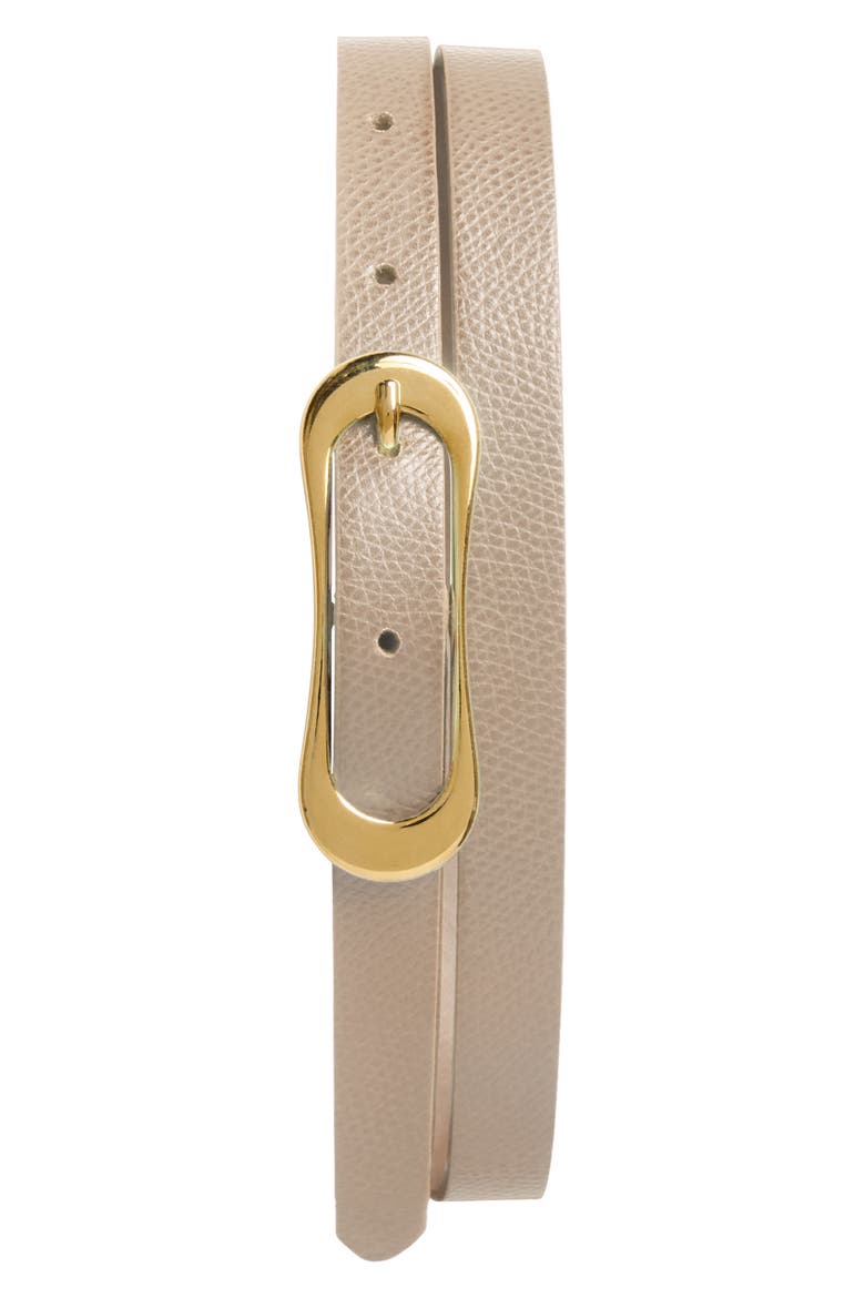 Carla Slim Pebbled Leather Belt, Main, color, TAUPE