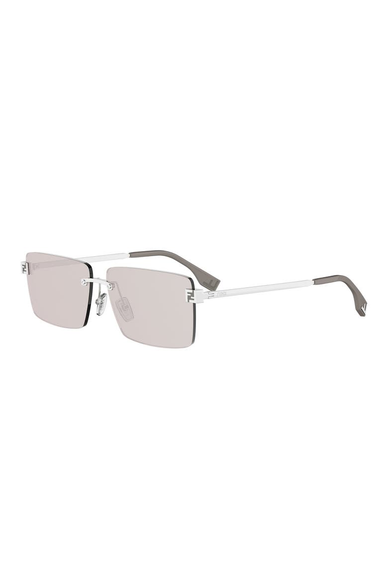 Sky Rimless Rectangular Sunglasses, Alternate, color, SHINY PALLADIUM / BROWN MIRROR