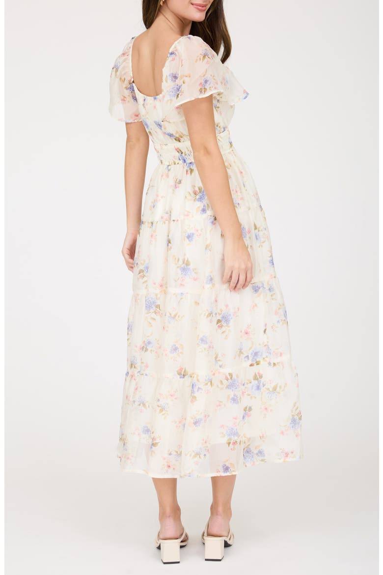 Flutter Sleeve Floral Midi Dress, Alternate, color, BLUE MULTI