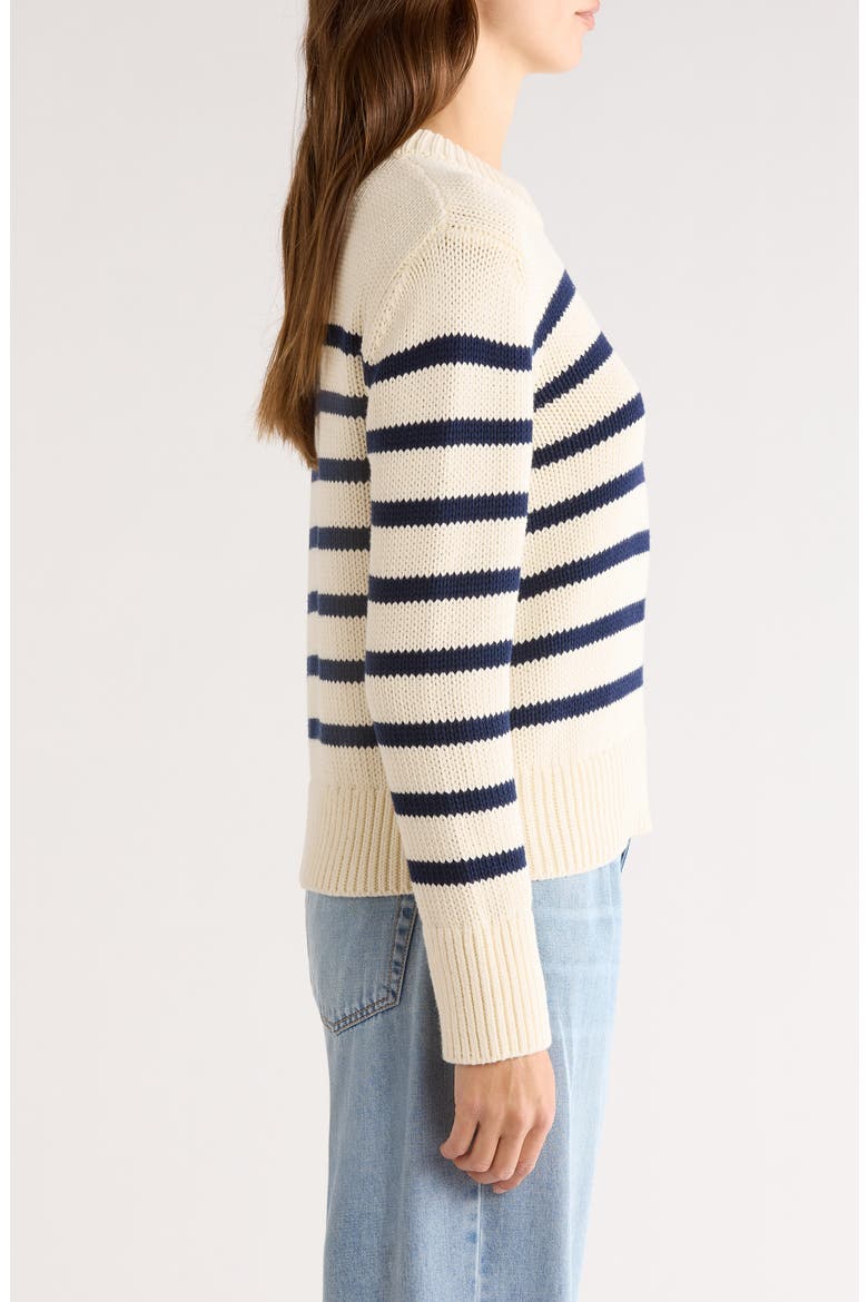 Alise Stripe Crewneck Cotton Sweater, Alternate, color, IVORY NAVY STRIPE