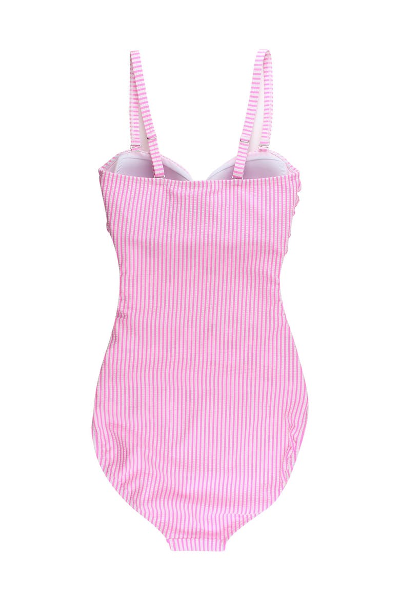 UPF50+ Seersucker Women's Convertible Bandeau One Piece Swimsuit, Alternate, color, Neon Pink Seersucker