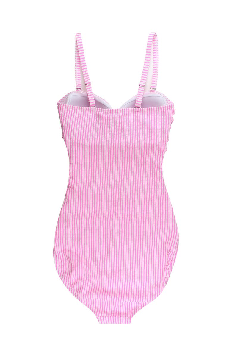 RuffleButts UPF50+ Seersucker Women's Convertible Bandeau One Piece Swimsuit, Alternate, color, Neon Pink Seersucker