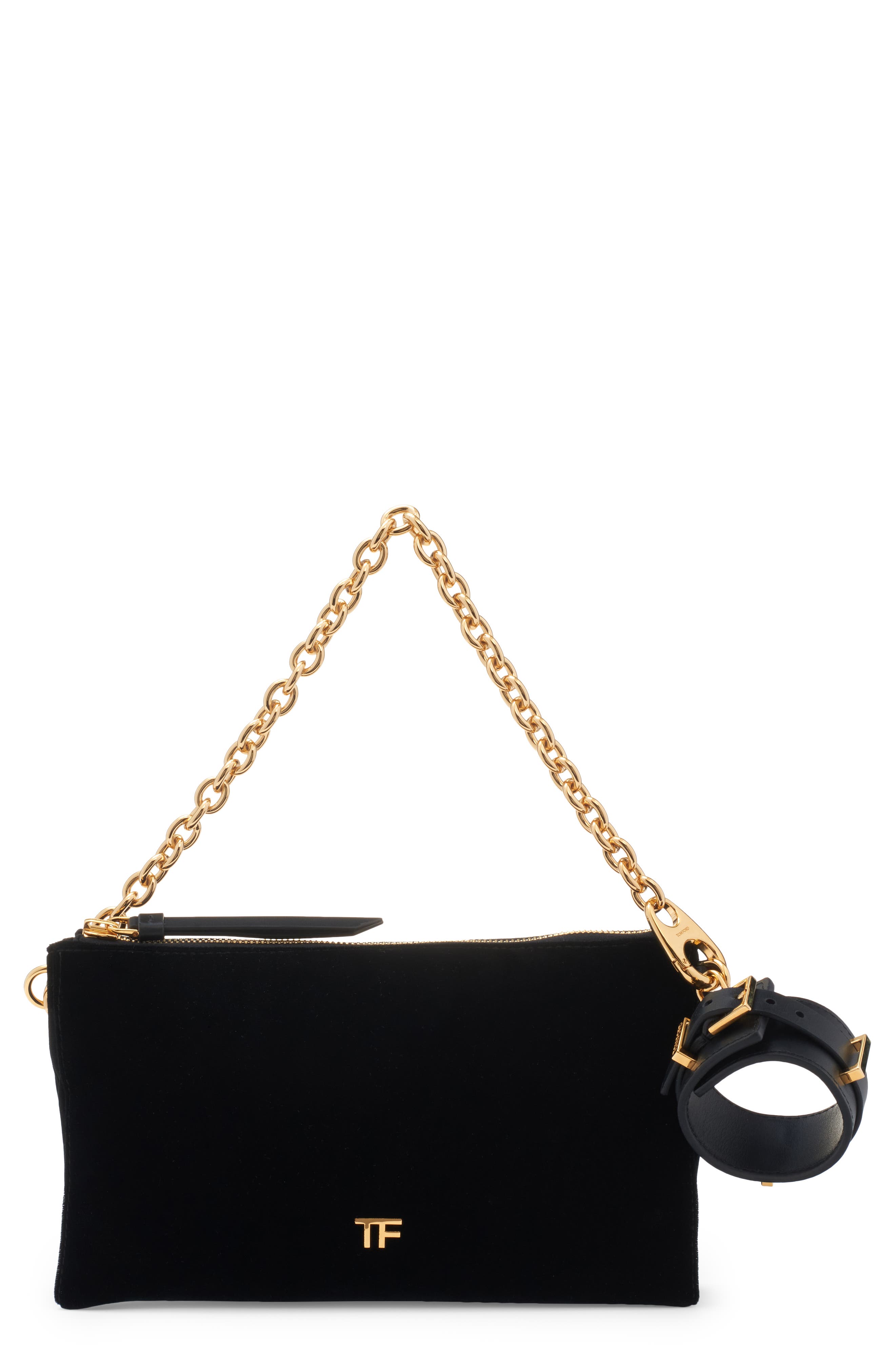 TOM FORD Carine Velvet Clutch with Removable Leather Cuff, Main, color, 