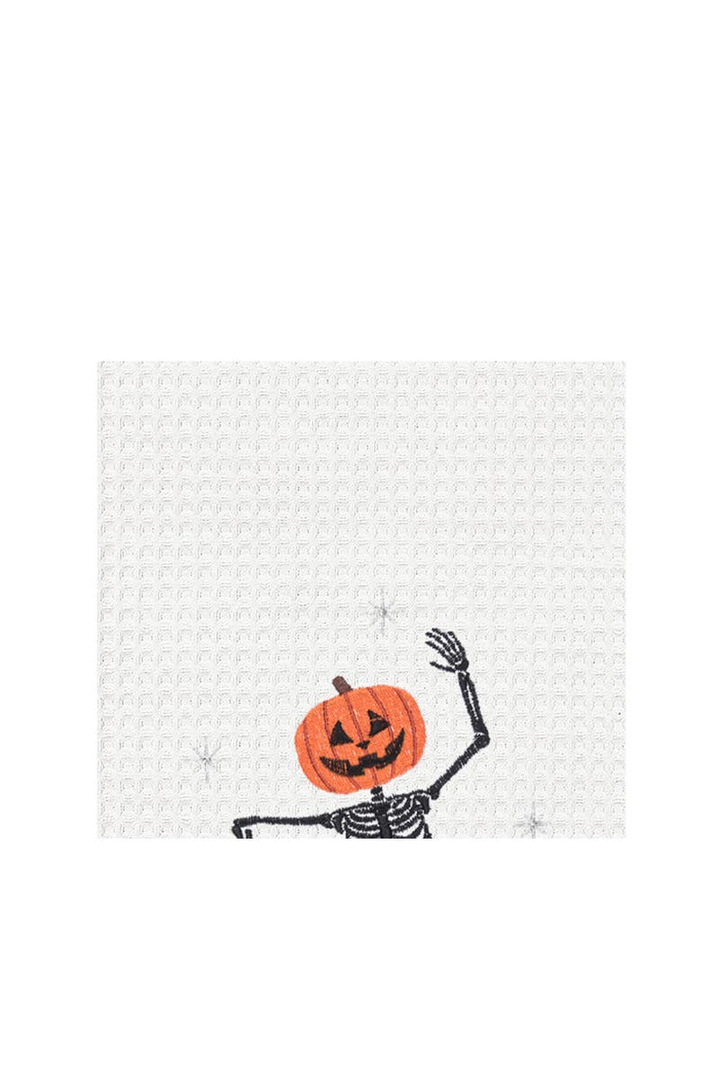 C&F Home Dancing Jack O' Lantern Skeleton Halloween Embroidered 100% Cotton Waffle Weave Kitchen Dishtowel, Alternate, color, Orange